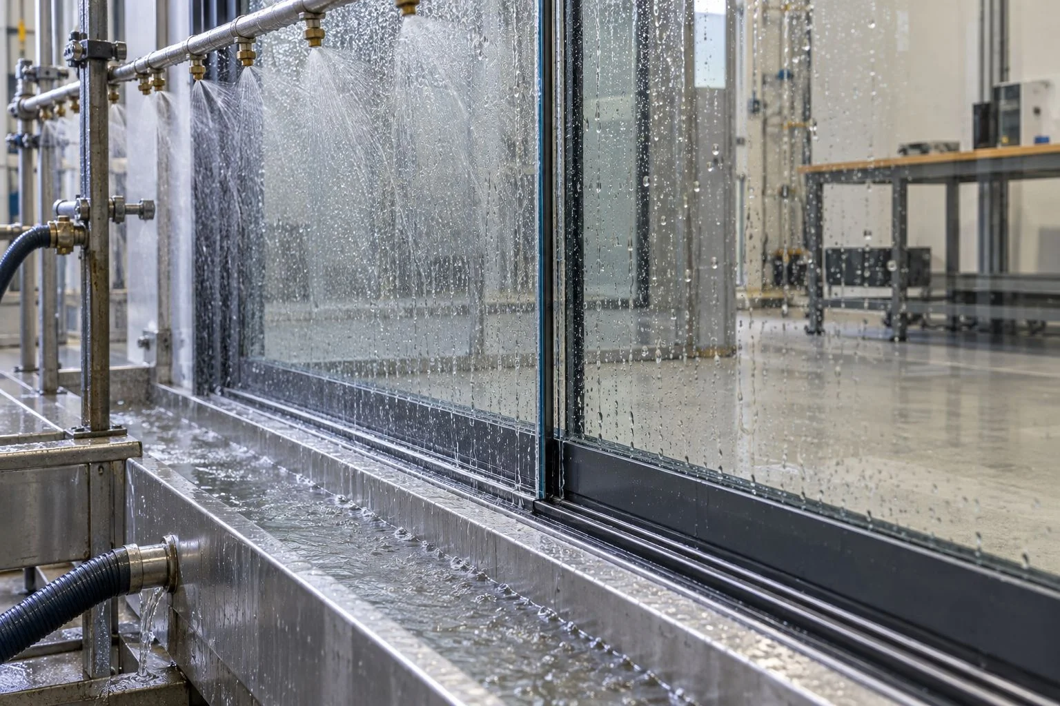 Pruebas de agua cortinas y correderas de cristal teyco
